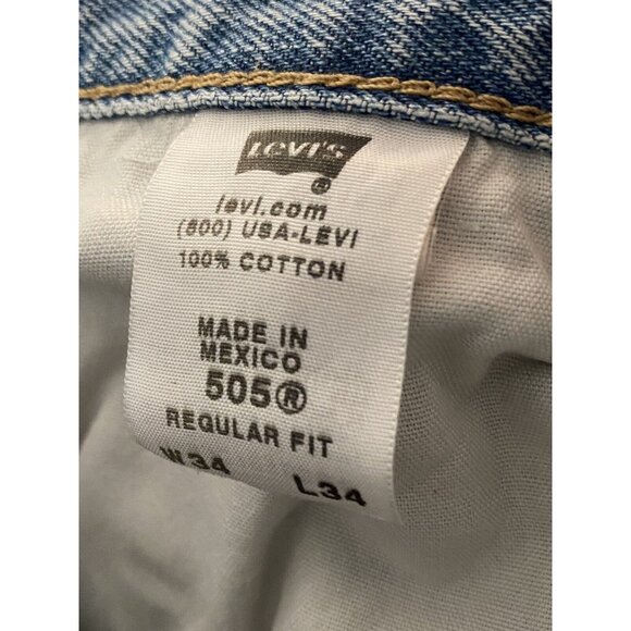 Levi's 505 Jeans 34x31 Men's Regular Fit Straight Leg Light Wash Red Tab Fraying - Picture 11 of 12